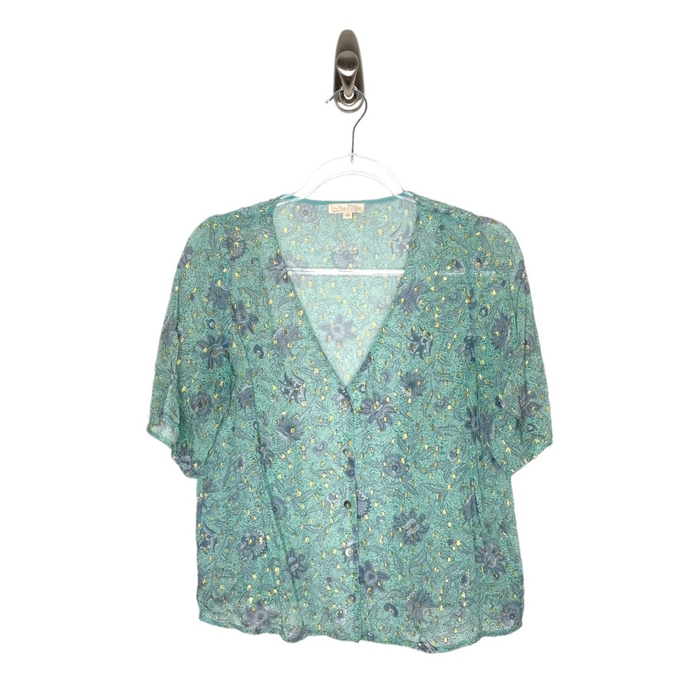 Louise Misha | Women Almond Flowers Silk and Lurex Short Sleeve Blouse FR38 S/M